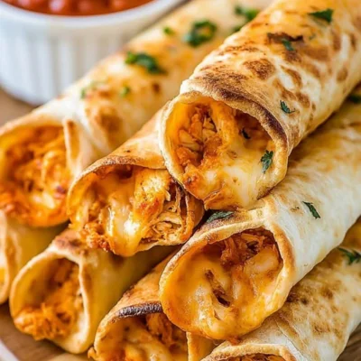 Flautas de pollo con queso derretido doradas en air fryer