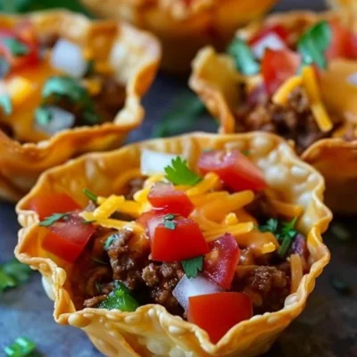 Tazas de taco crocantes con carne, queso y pico de gallo