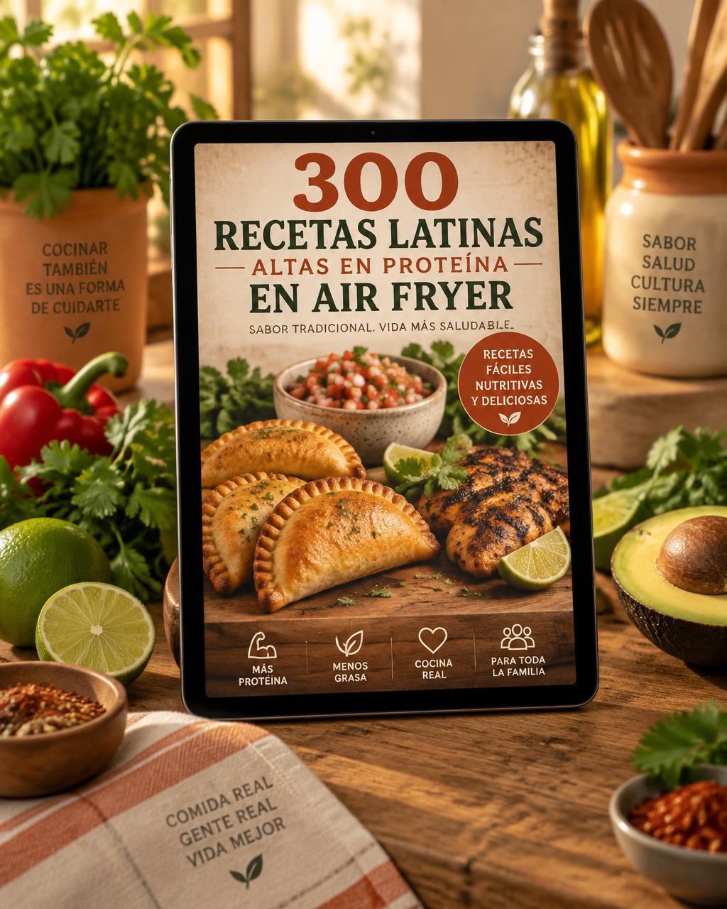 300 Recetas Latinas Altas en Proteína en Air Fryer